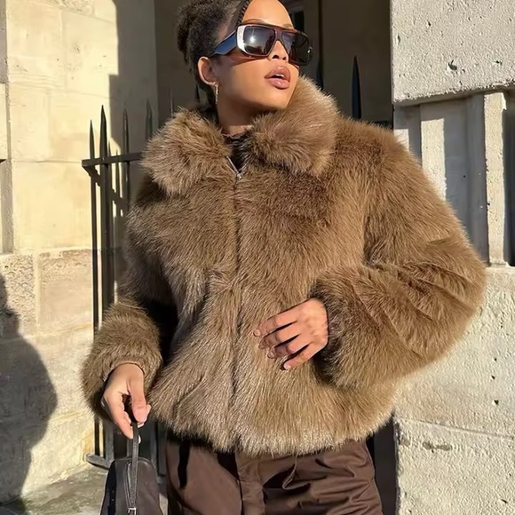 Luxurious Faux Fur Brown Jacket